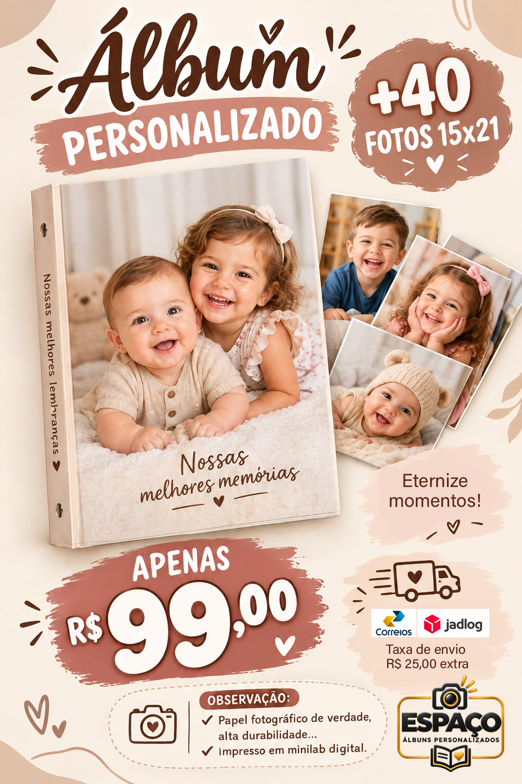 Álbum personalizado com 40 fotos